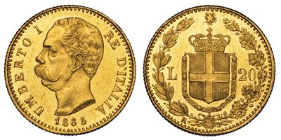 Regno D'italia. Umberto i di Savoia, 1878-1900. 20 Lire 1885.