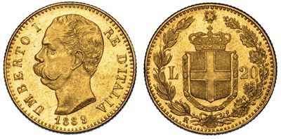 Regno D'italia. Umberto i di Savoia, 1878-1900. 20 Lire 1889.