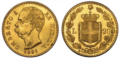 Regno D'italia. Umberto i di Savoia, 1878-1900. 20 Lire 1891.