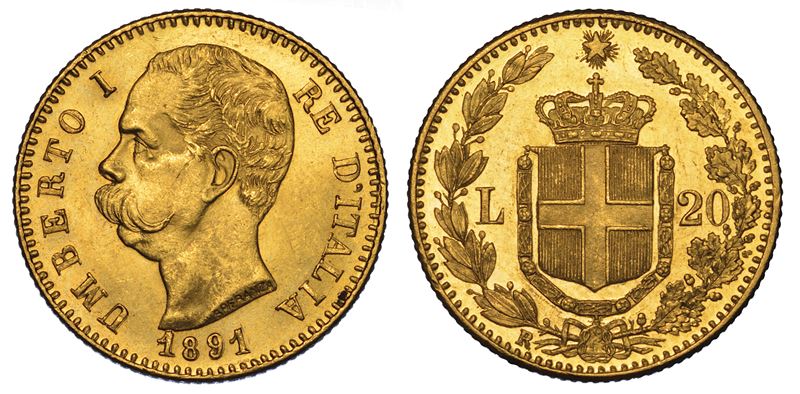 REGNO D'ITALIA. UMBERTO I DI SAVOIA, 1878-1900. 20 Lire 1891.  - Auction Numismatics - Cambi Casa d'Aste