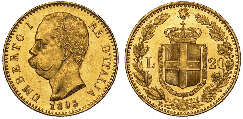 REGNO D'ITALIA. UMBERTO I DI SAVOIA, 1878-1900. 20 Lire 1893.  - Asta Numismatica - Cambi Casa d'Aste