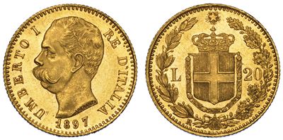 Regno D'italia. Umberto i di Savoia, 1878-1900. 20 Lire 1897.