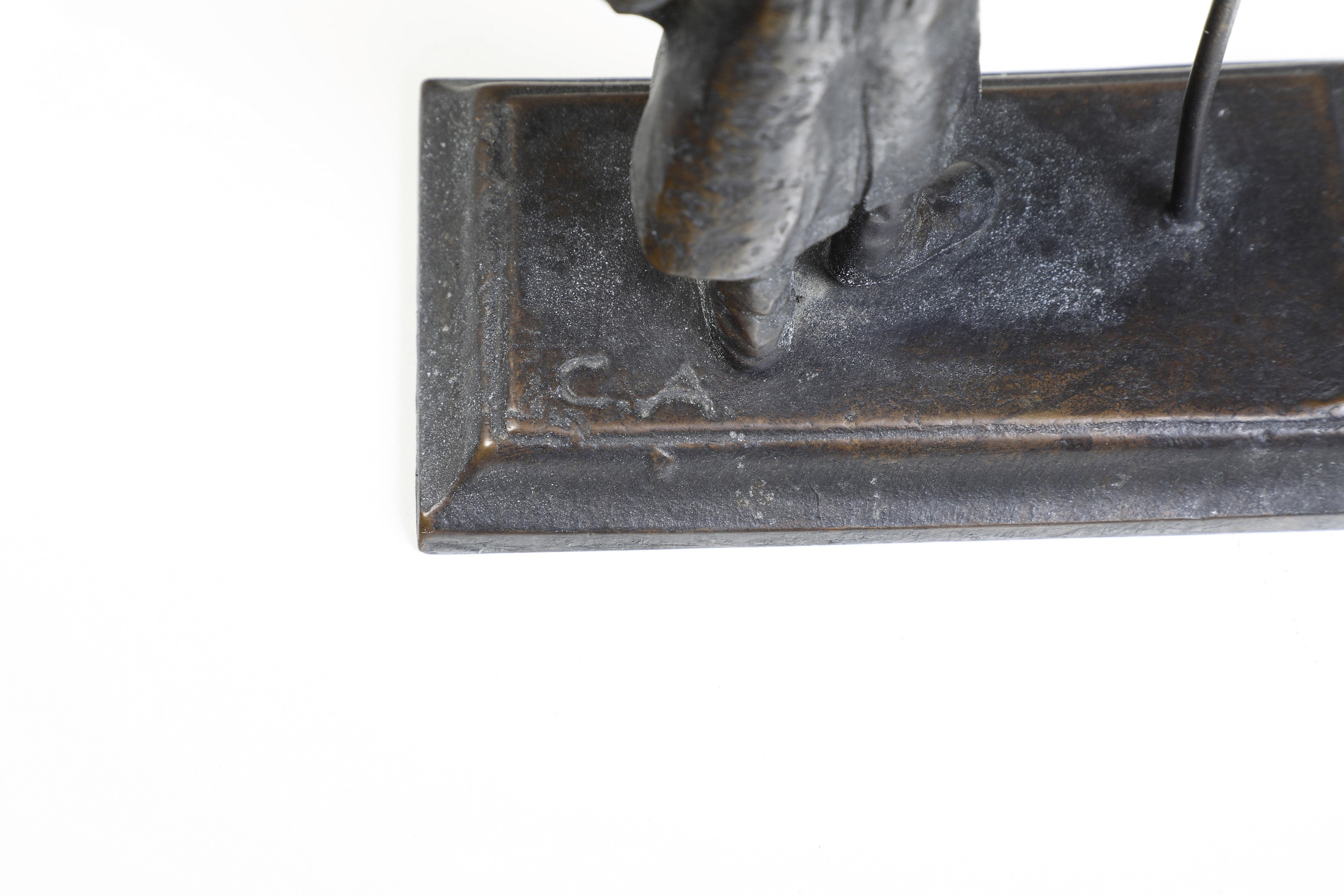 Monogramma CA, Gentiluomo con bastone, bronzo fuso e patinato, XX secolo