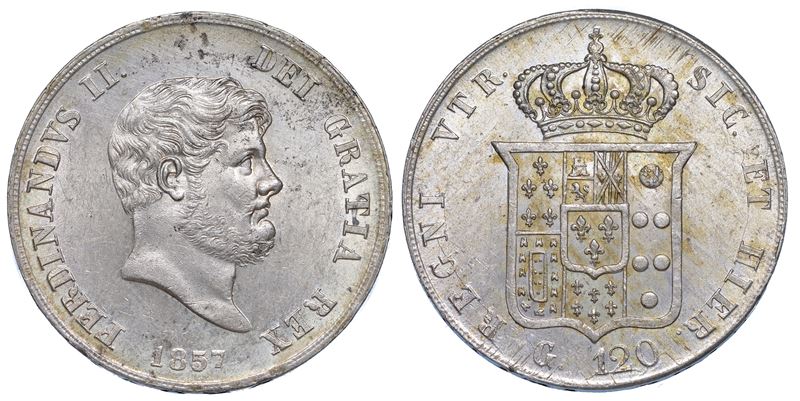 NAPOLI. FERDINANDO II DI BORBONE, 1830-1859. Piastra da 120 Grana 1857.  - Asta Numismatica - I - Cambi Casa d'Aste