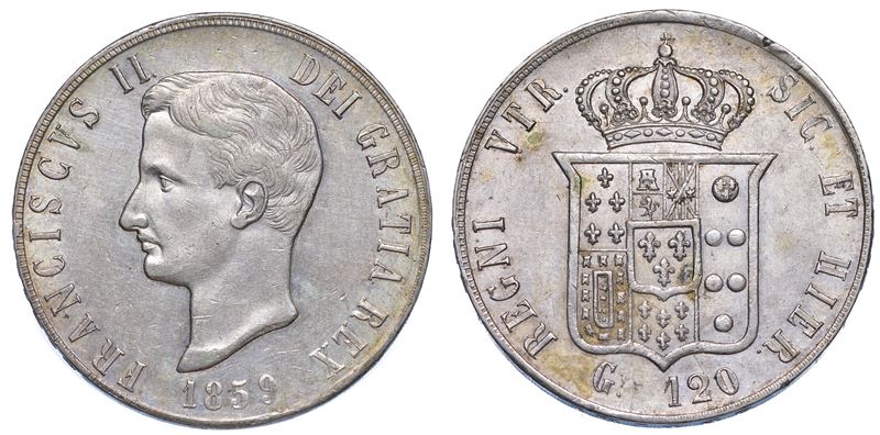 NAPOLI. FRANCESCO II DI BORBONE, 1859-1860. Piastra da 120 Grana 1859.  - Asta Numismatica - Cambi Casa d'Aste