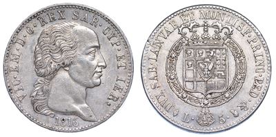 Regno di Sardegna. Vittorio Emanuele i di Savoia, 1802-1821. 5 Lire 1816. Torino