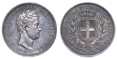 Regno di Sardegna. Carlo Alberto di Savoia, 1831-1849. 2 Lire 1846. Torino.