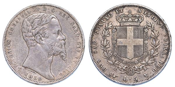REGNO DI SARDEGNA. VITTORIO EMANUELE II DI SAVOIA, 1849-1861. 5 Lire 1850. Torino.