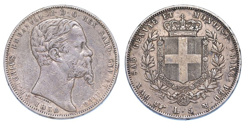 REGNO DI SARDEGNA. VITTORIO EMANUELE II DI SAVOIA, 1849-1861. 5 Lire 1850. Torino.  - Asta Numismatica - Cambi Casa d'Aste