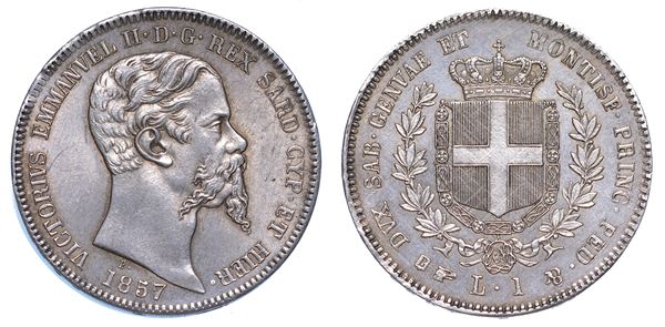 REGNO DI SARDEGNA. VITTORIO EMANUELE II DI SAVOIA, 1849-1861. Lira 1857. Torino.