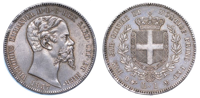 REGNO DI SARDEGNA. VITTORIO EMANUELE II DI SAVOIA, 1849-1861. Lira 1857. Torino.  - Auction Numismatics - Cambi Casa d'Aste