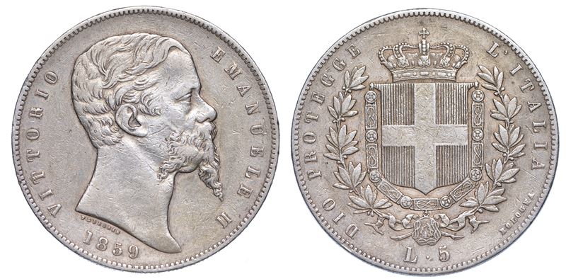 RE ELETTO. VITTORIO EMANUELE II DI SAVOIA, 1859-1861. 5 Lire 1859. Bologna.  - Asta Numismatica - Cambi Casa d'Aste