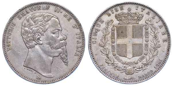 REGNO D'ITALIA. VITTORIO EMANUELE II DI SAVOIA, 1861-1878 5 Lire 1861. Firenze.