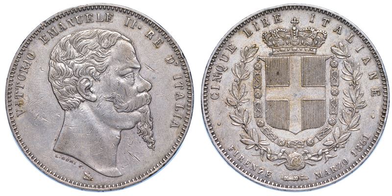 REGNO D'ITALIA. VITTORIO EMANUELE II DI SAVOIA, 1861-1878 5 Lire 1861. Firenze.  - Auction Numismatics - Cambi Casa d'Aste