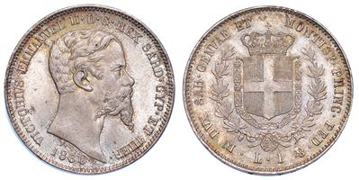 Regno di Sardegna. Vittorio Emanuele II di Savoia, 1849-1861. Lira 1860. Milano.
