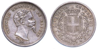 Re Eletto. Vittorio Emanuele II di Savoia, 1859-1861. 50 Centesimi 1860. Firenze.