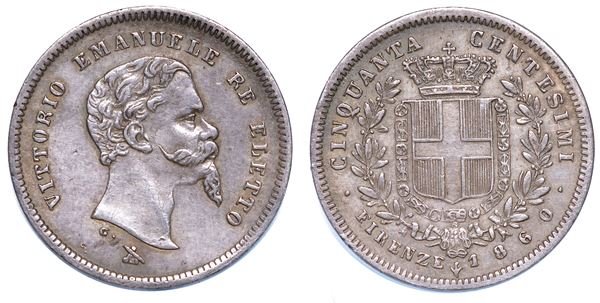 RE ELETTO. VITTORIO EMANUELE II DI SAVOIA, 1859-1861. 50 Centesimi 1860. Firenze.