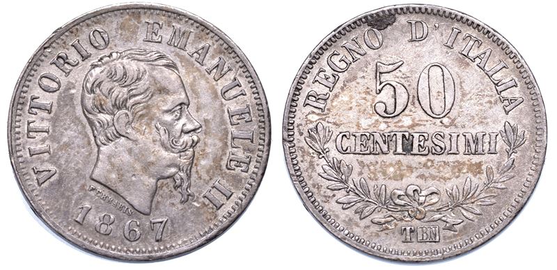REGNO D’ITALIA. VITTORIO EMANUELE II DI SAVOIA, 1861-1878. 50 Centesimi 1867. Torino.  - Auction Numismatics - Cambi Casa d'Aste