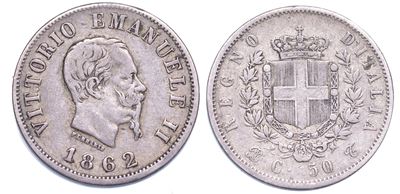 Regno D’italia. Vittorio Emanuele II di Savoia, 1861-1878. 50 Centesimi 1862. Torino.