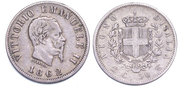 REGNO D’ITALIA. VITTORIO EMANUELE II DI SAVOIA, 1861-1878. 50 Centesimi 1862. Torino.