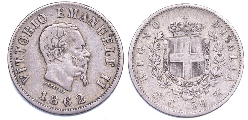 REGNO D’ITALIA. VITTORIO EMANUELE II DI SAVOIA, 1861-1878. 50 Centesimi 1862. Torino.  - Auction Numismatics - Cambi Casa d'Aste