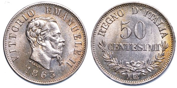 REGNO D’ITALIA. VITTORIO EMANUELE II DI SAVOIA, 1861-1878. 50 Centesimi 1863. Milano.