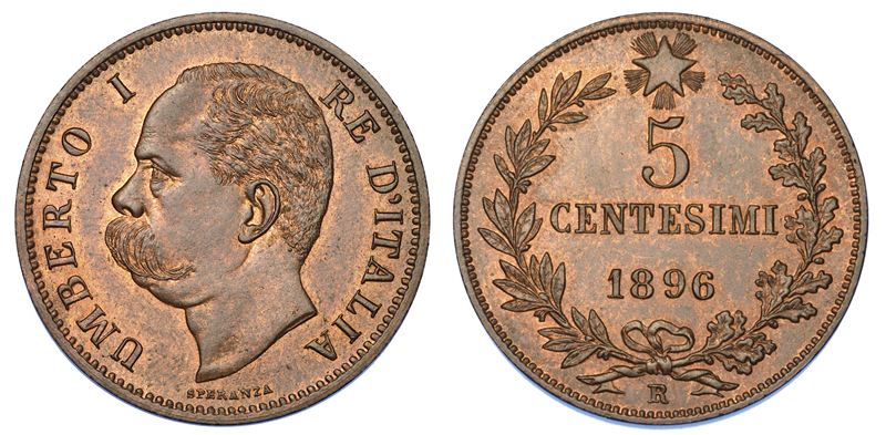REGNO D’ITALIA. UMBERTO I DI SAVOIA, 1878-1900. 5 Centesimi 1896.  - Auction Numismatics - Cambi Casa d'Aste