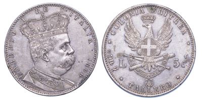 Colonia Eritrea. Umberto i di Savoia, 1890-1896. Tallero 1896.