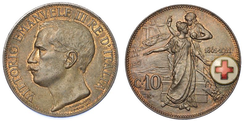 REGNO D’ITALIA. VITTORIO EMANUELE III DI SAVOIA, 1900-1946. Medaglia da 10 Centesimi (1911) a favore della Croce Rossa Italiana.  - Auction Numismatics - Cambi Casa d'Aste
