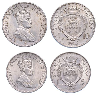 Somalia Italiana. Vittorio Emanuele III di Savoia, 1909-1925. Lotto di Due Monete.