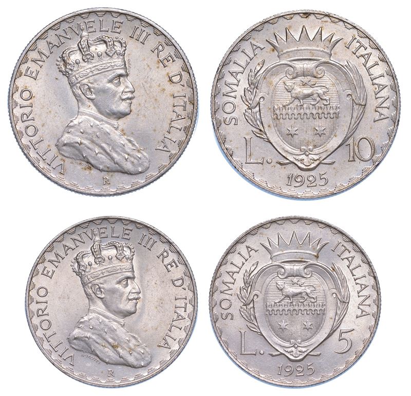 SOMALIA ITALIANA. VITTORIO EMANUELE III DI SAVOIA, 1909-1925. Lotto di due monete.  - Auction Numismatics - Cambi Casa d'Aste