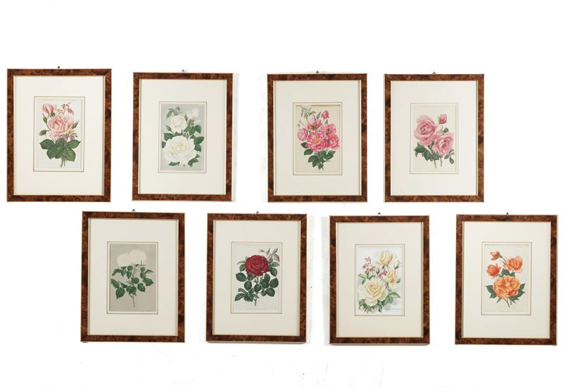 Lotto di otto stampe a motivo floreale  - Auction Antiquariato - Cambi Casa d'Aste