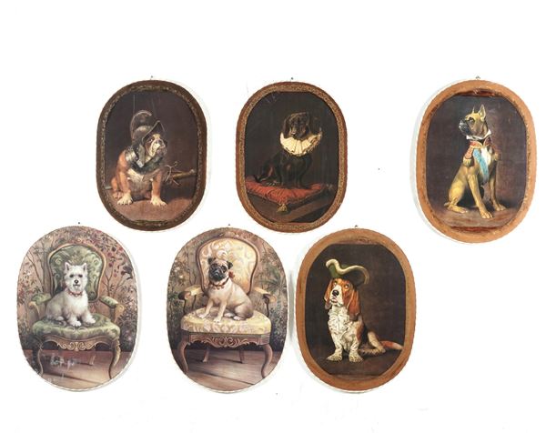 Sei riproduzioni ovali raffiguranti cani
