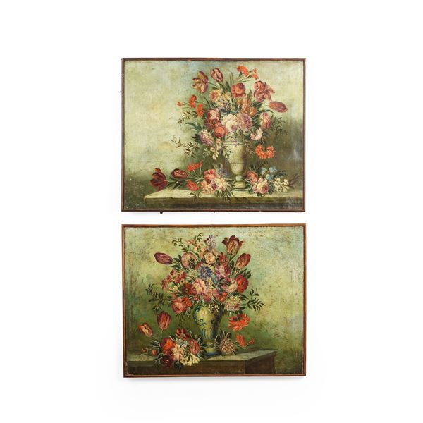 Scuola del XIX secolo Nature morte con vasi di fiori