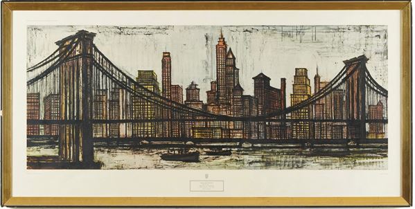 Riproduzione dell'opera "Brooklyn bridge" di Bernard Buffet, entro cornice
