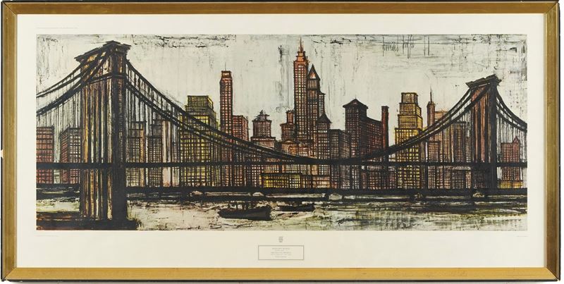 Riproduzione dell'opera "Brooklyn bridge" di Bernard Buffet, entro cornice  - Auction Antiquariato - Cambi Casa d'Aste