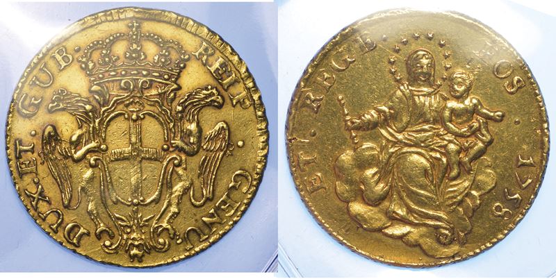GENOVA. DOGI BIENNALI E GOVERNATORI DELLA REPUBBLICA, 1528-1797. SERIE DELLA III FASE, 1637-1797. 50 Lire 1758.  - Auction Numismatics - Cambi Casa d'Aste