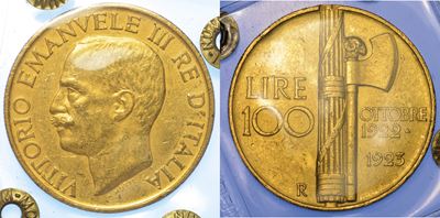 Regno D'italia. Vittorio Emanuele III di Savoia, 1900-1946. 100 Lire 1923. Fascio.