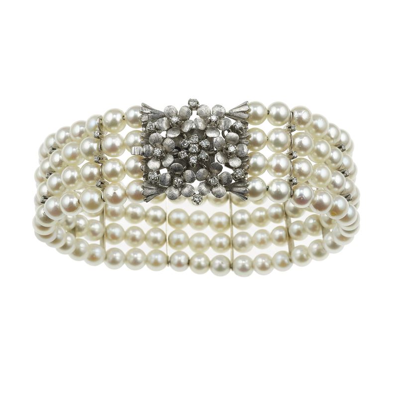 Cultured pearl, gold and diamond bracelet  - Auction Jewels - Cambi Casa d'Aste