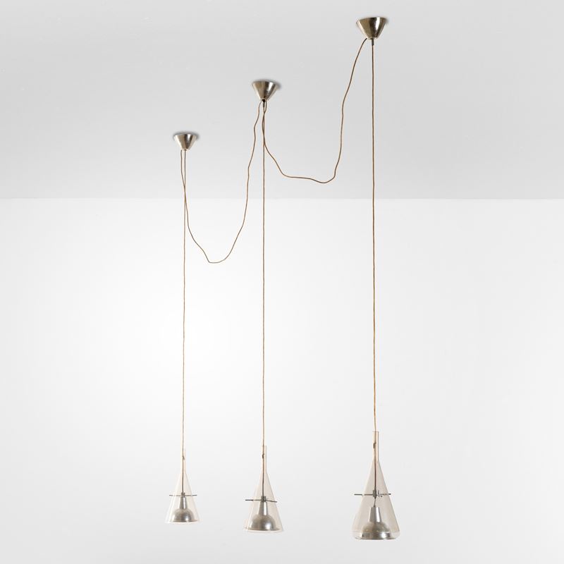 Franco Raggi : Tre lampade a sospensione mod. Flute  - Auction 20th-century furniture - Cambi Casa d'Aste