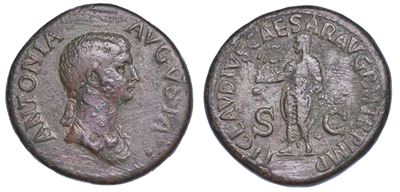 Antonia (madre di Claudio), 36 a.C. - 37 D.C. Sesterzio.