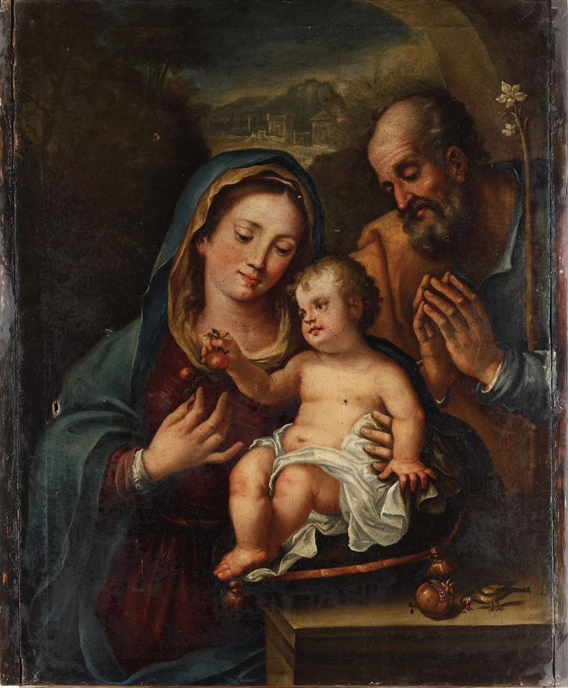 Scuola del XVII secolo Sacra Famiglia  - olio su tela - Auction Old Masters - Cambi Casa d'Aste