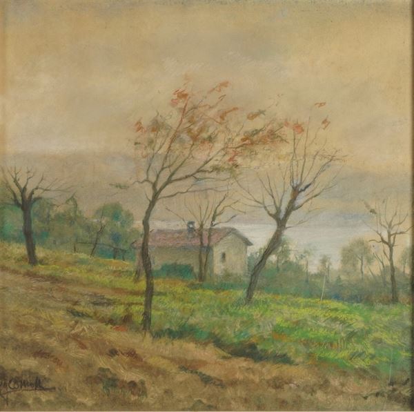 Paesaggio con casolare e alberi