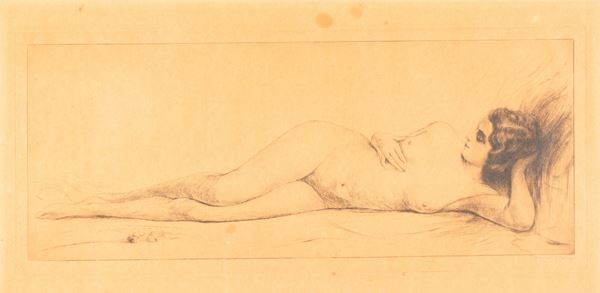 Enrico Arcioni. Acquaforte Figura femminile distesa