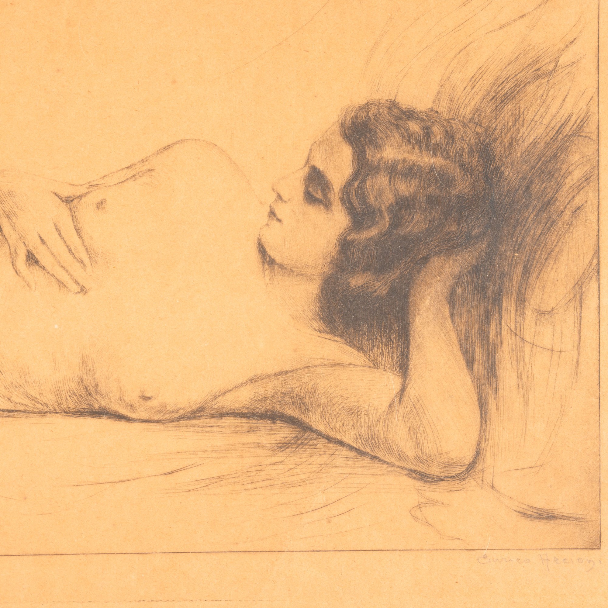 Enrico Arcioni. Acquaforte Figura Femminile Distesa