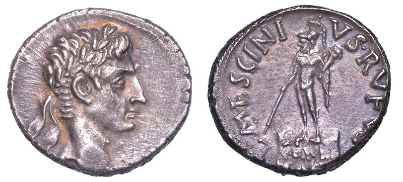 OTTAVIANO AUGUSTO, 27 a.C. - 14 d.C. L. Mescinius Rufus, intorno al 16 a.C. Denario. Roma.  - Auction Numismatics - Cambi Casa d'Aste