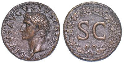 Ottaviano Augusto, 27 a.C. - 14 D.C. Dupondio, Anni 22-26 (divo Augusto).