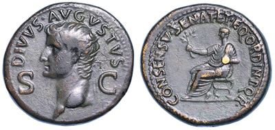 Ottaviano Augusto, 27 a.C. - 14 D.C. Dupondio, Anni 37-41 (divo Augusto). Roma.
