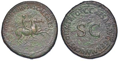 Nerone e Druso (fratelli di Caligola). Dupondio, Anni 40-41.