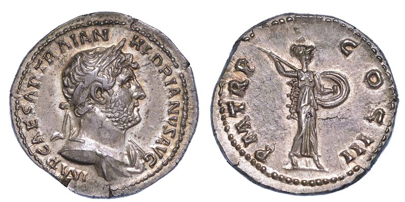 ADRIANO, 117-138. Denario, anni 121-123.  - Auction Numismatics - Cambi Casa d'Aste